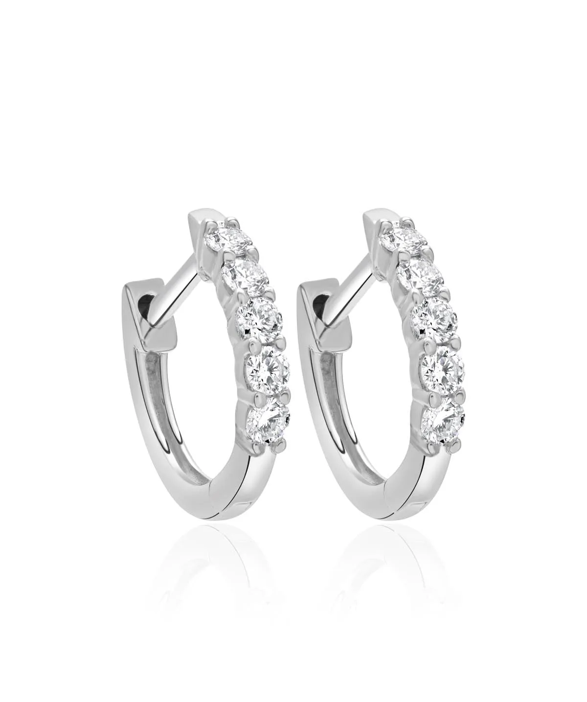 14K White Gold 1mm Diamond Huggie Hoop Earrings