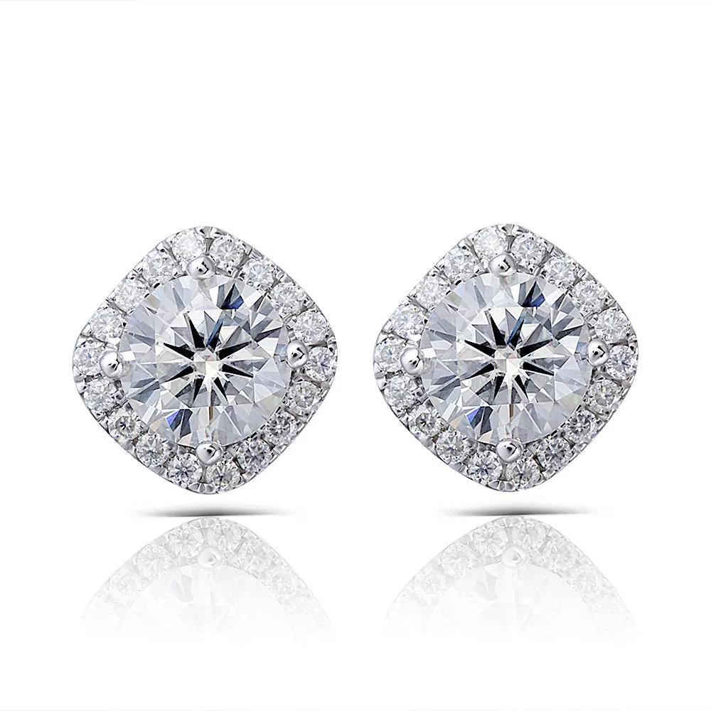 14k White Gold Halo Stud Moissanite Earrings 1.6ctw