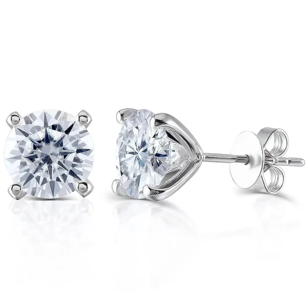 14k White Gold Stud Moissanite Earrings 1.3ctw - 2.6ctw Options