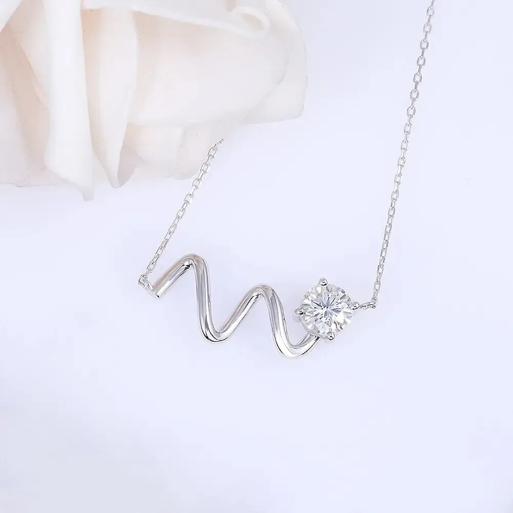 14k White Gold Wavy Moissanite Necklace 1ct