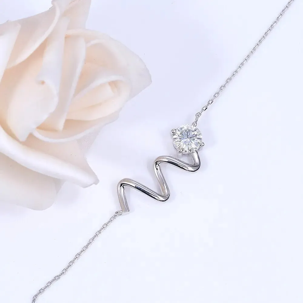 14k White Gold Wavy Moissanite Necklace 1ct