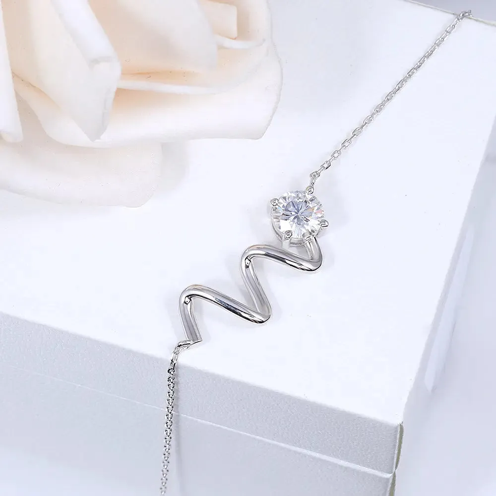 14k White Gold Wavy Moissanite Necklace 1ct