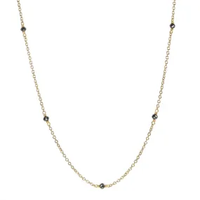 18K Gold and Black Diamond Station Necklace