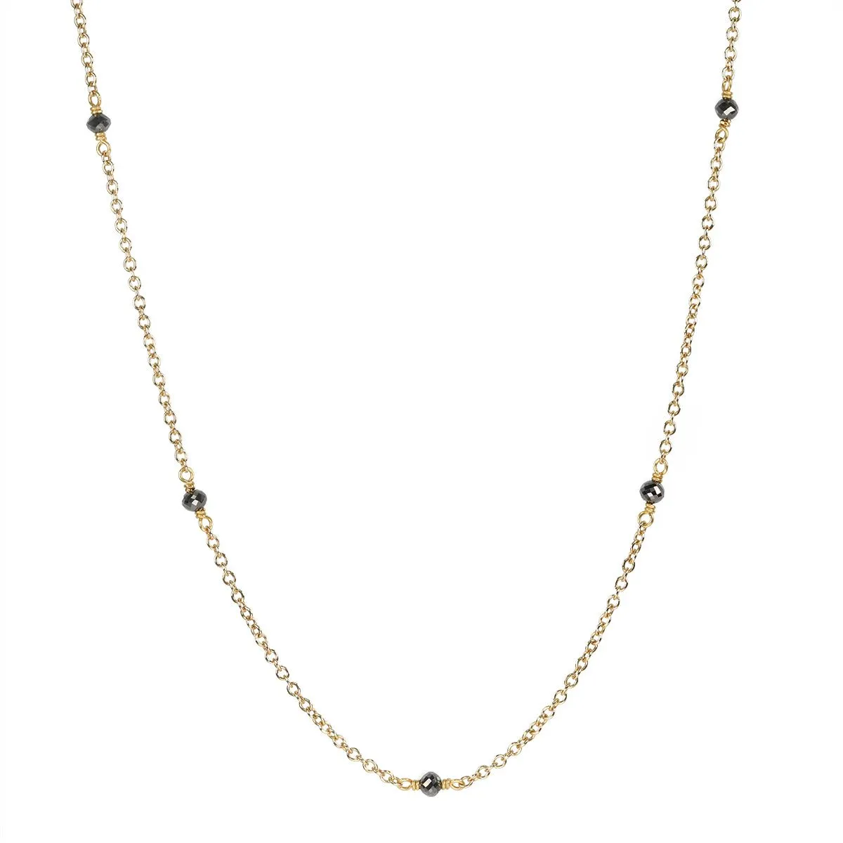 18K Gold and Black Diamond Station Necklace