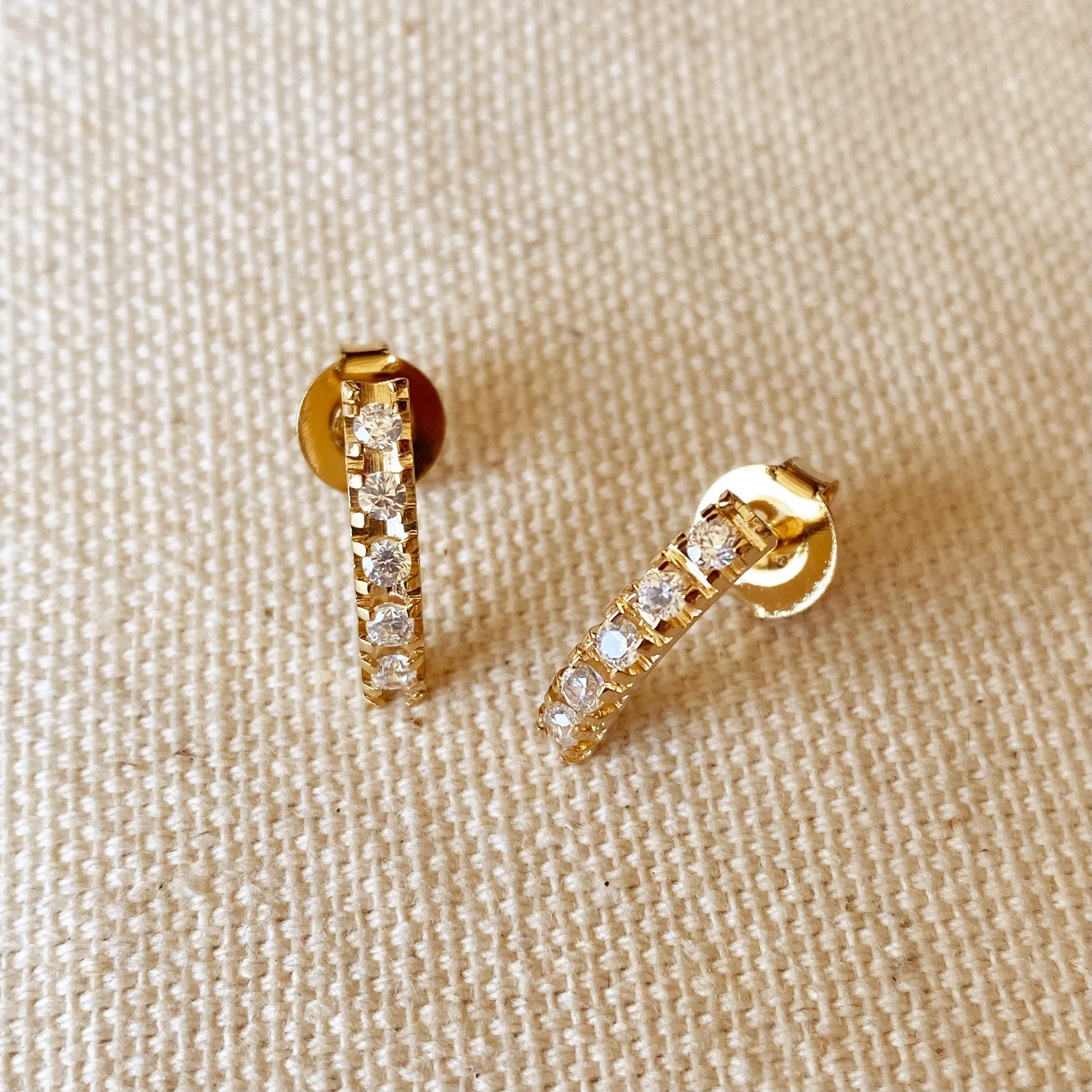 18k Gold Filled Curved Bar Clear Crystal Stud Earrings