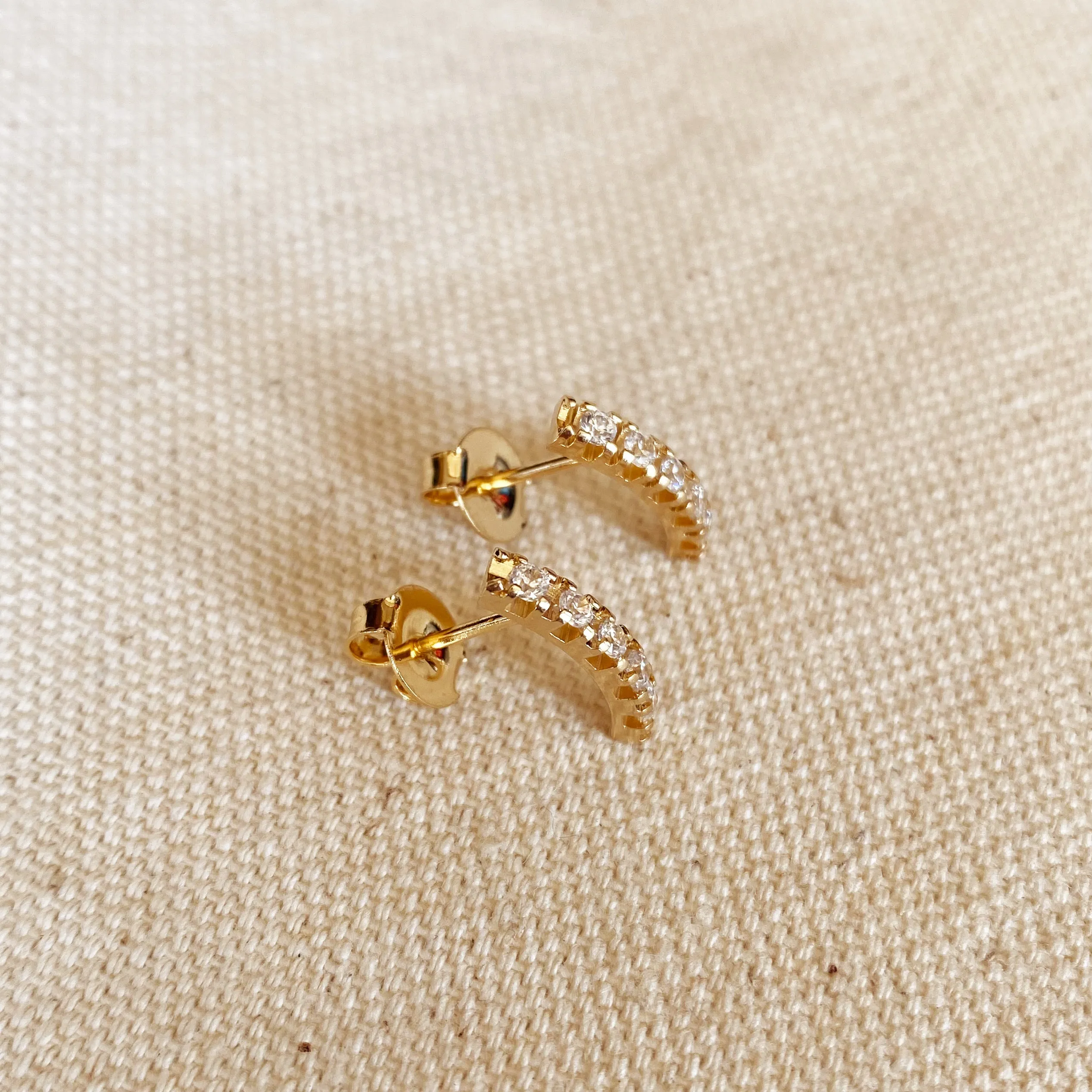 18k Gold Filled Curved Bar Clear Crystal Stud Earrings