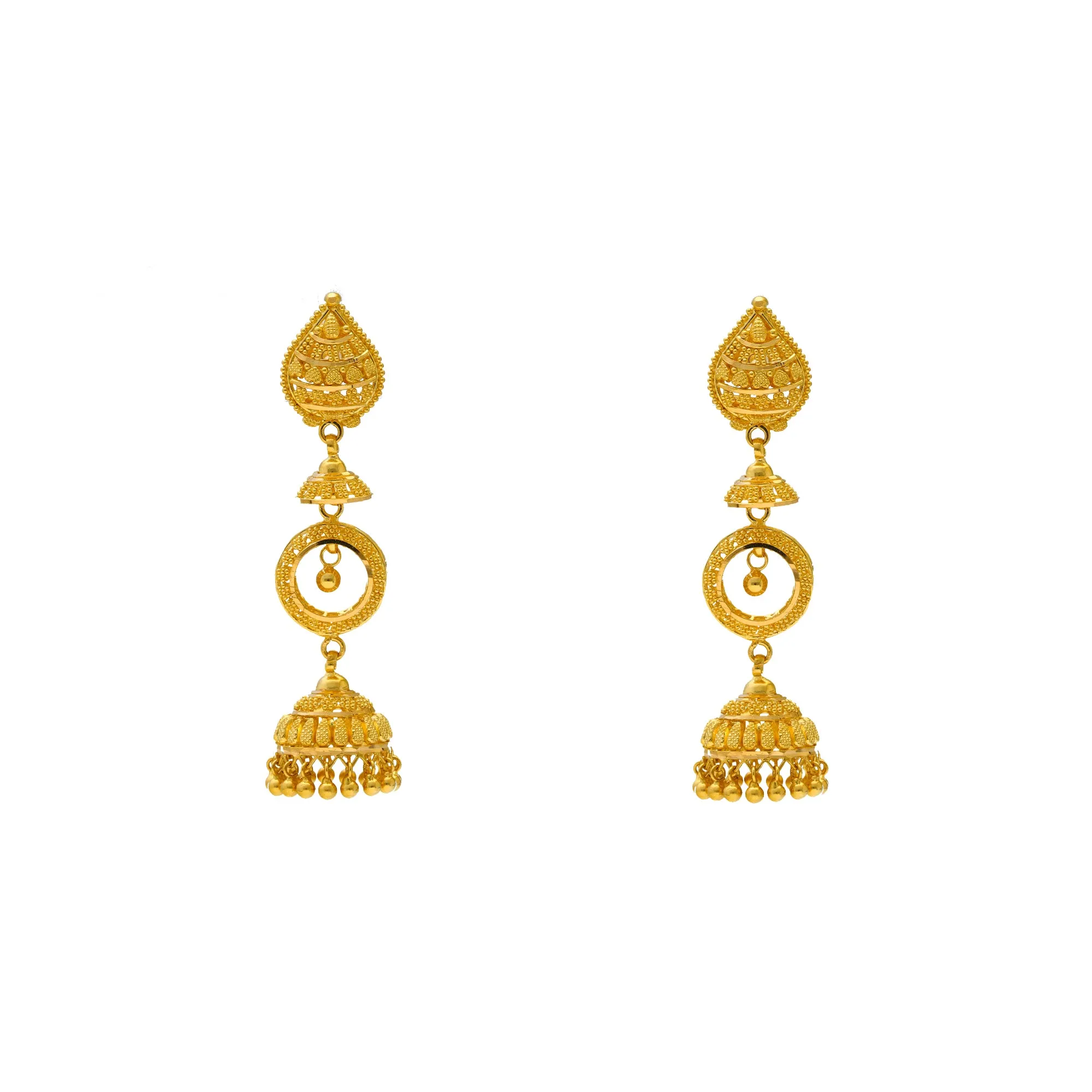 22K Yellow Gold Jhumki Earrings (14.3gm)