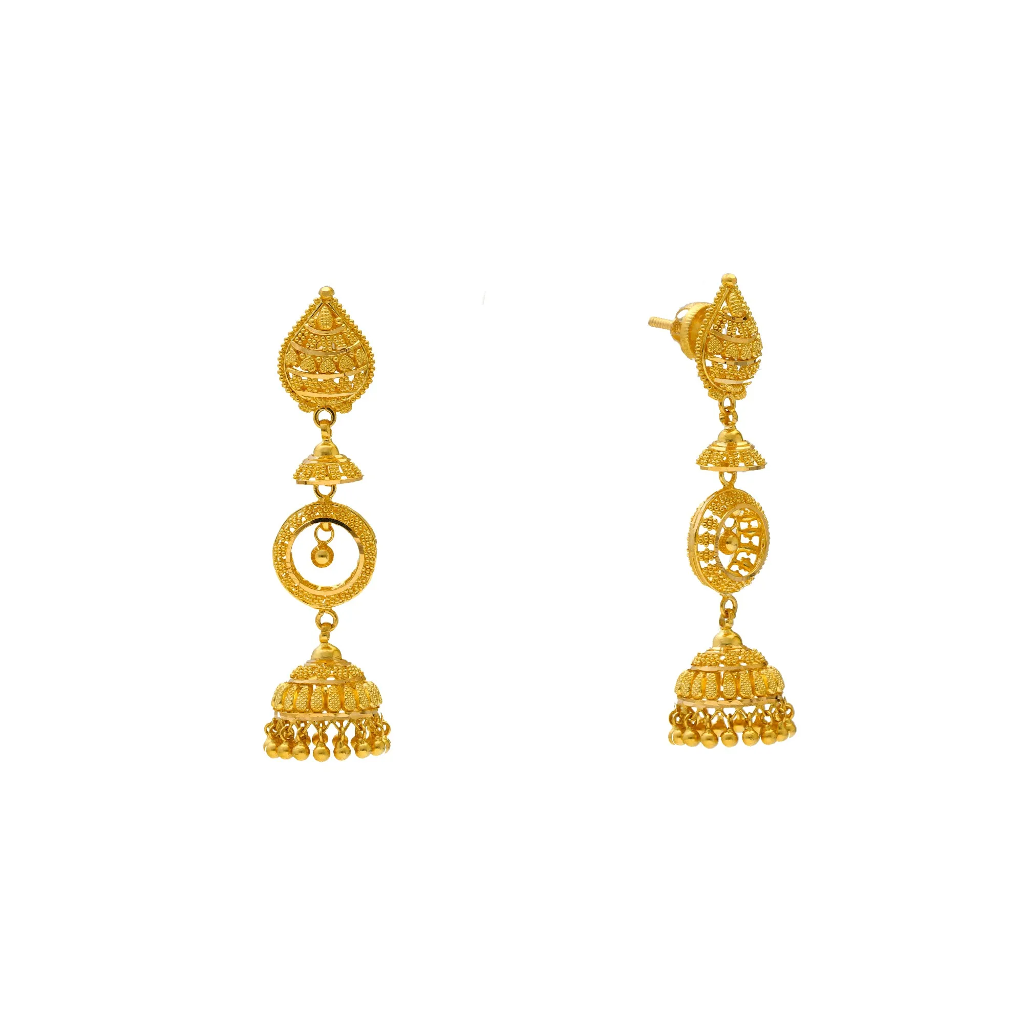 22K Yellow Gold Jhumki Earrings (14.3gm)