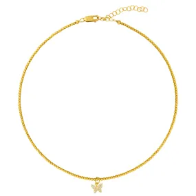 2MM Signature Necklace With Pave Butterfly Charm