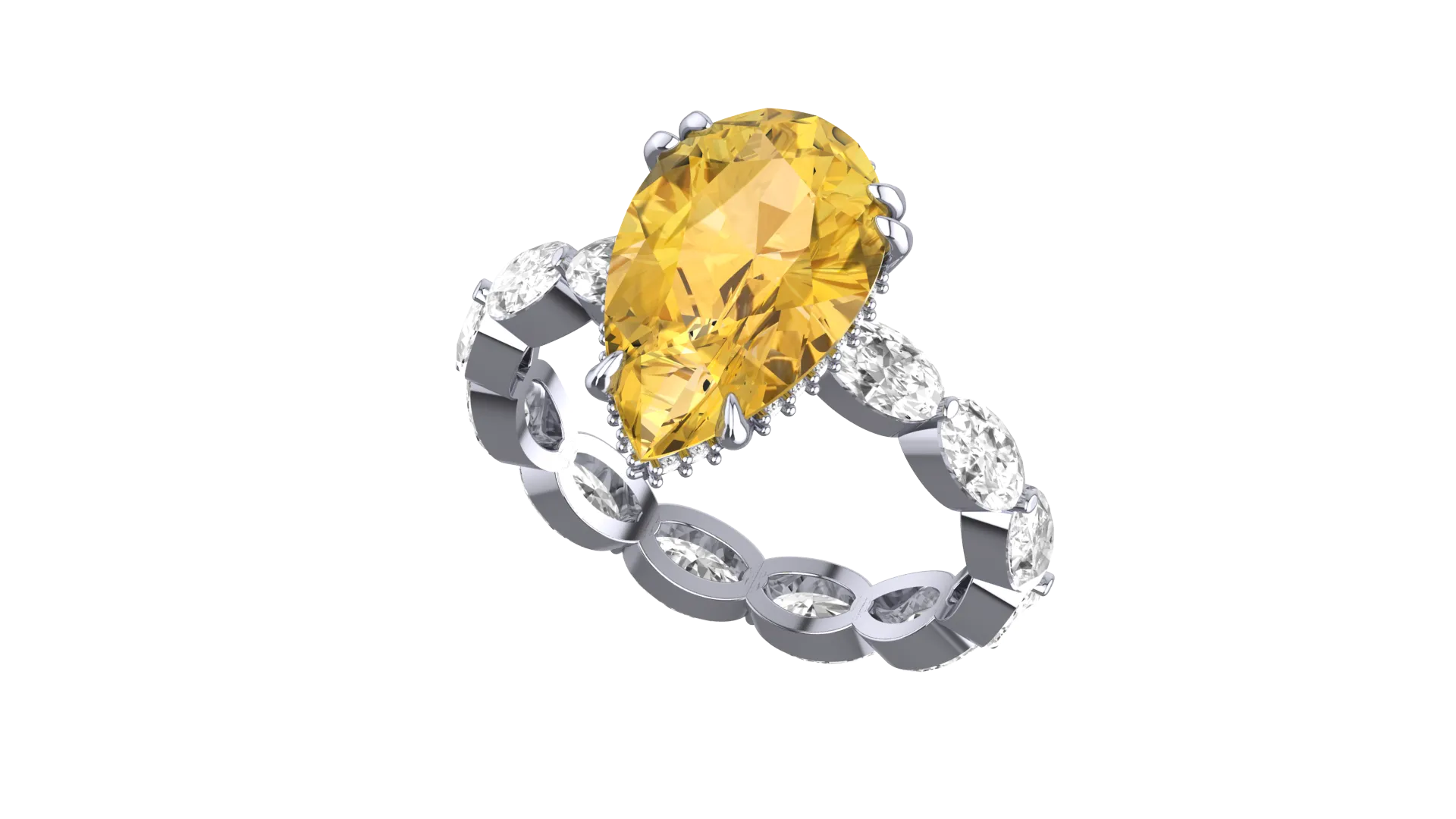 6.8CT Pear Canary Yellow Moissanite Engagement Ring