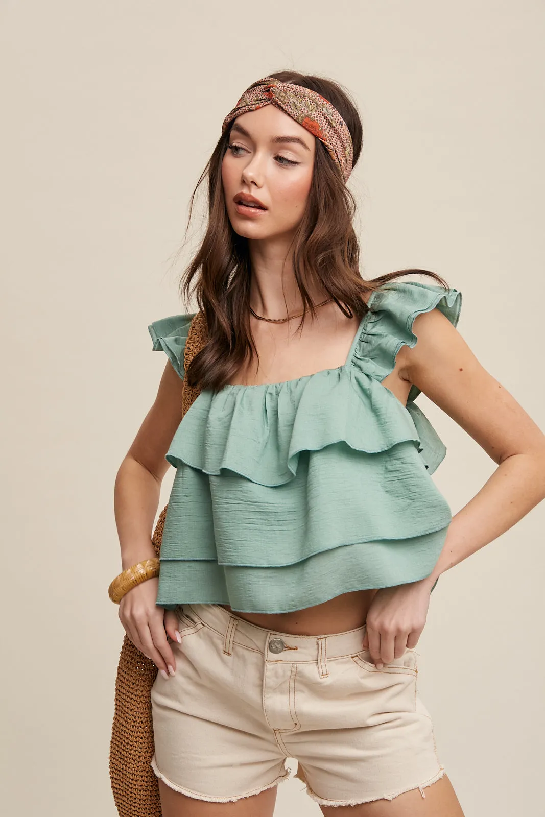 All Over Ruffle Square Neck Blouse Top