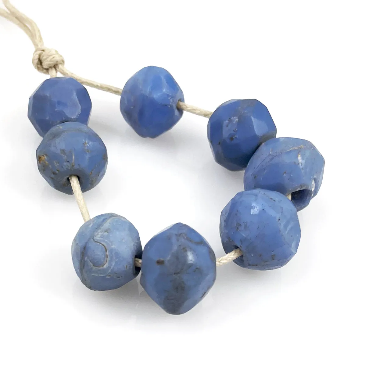 Antique European Blue Faceted Glass Trade Beads