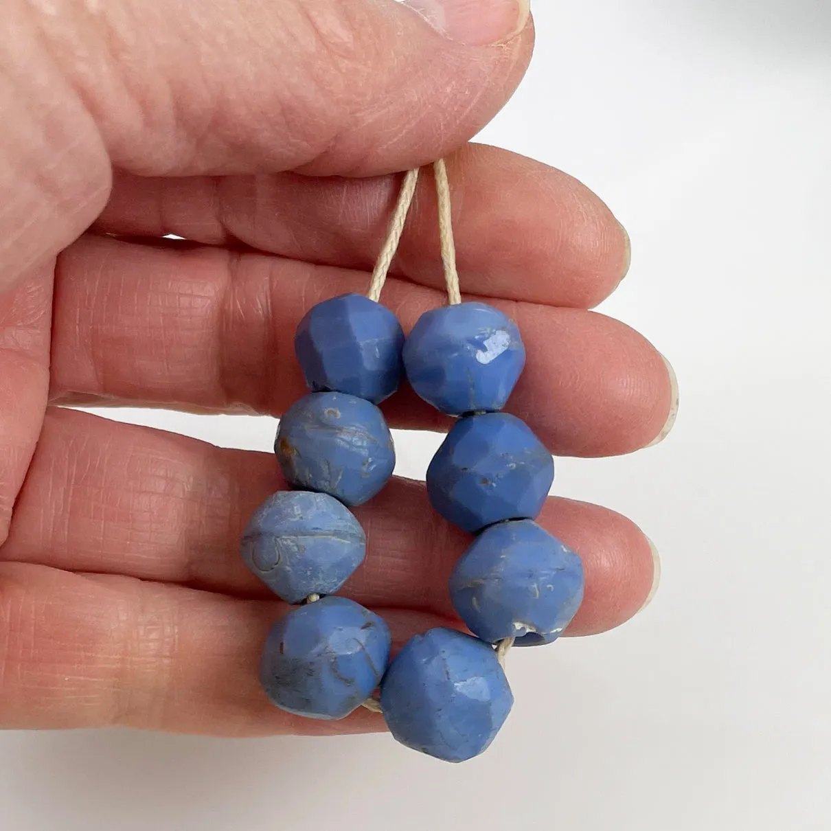 Antique European Blue Faceted Glass Trade Beads