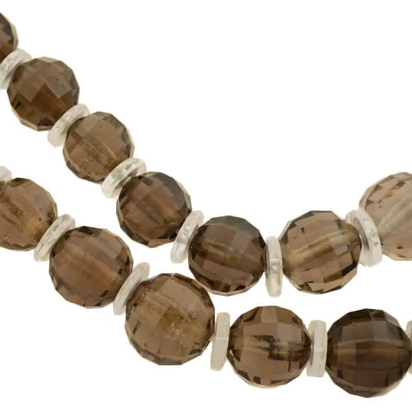 Art Deco Smoky Topaz   Rock Quartz Crystal Faceted Bead Necklace