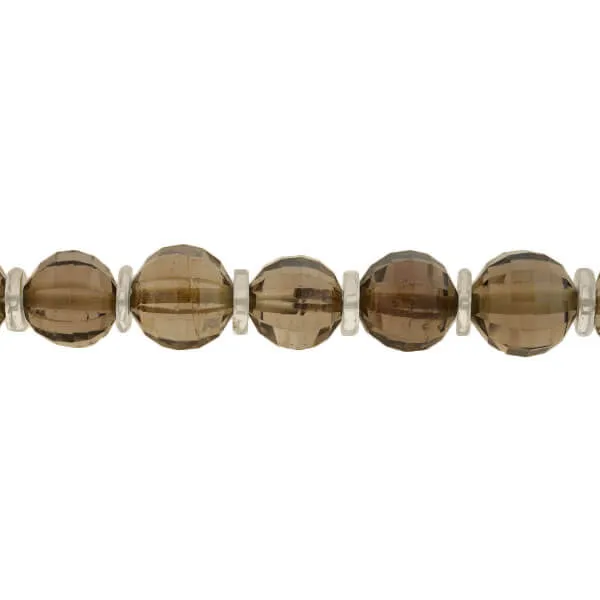 Art Deco Smoky Topaz   Rock Quartz Crystal Faceted Bead Necklace