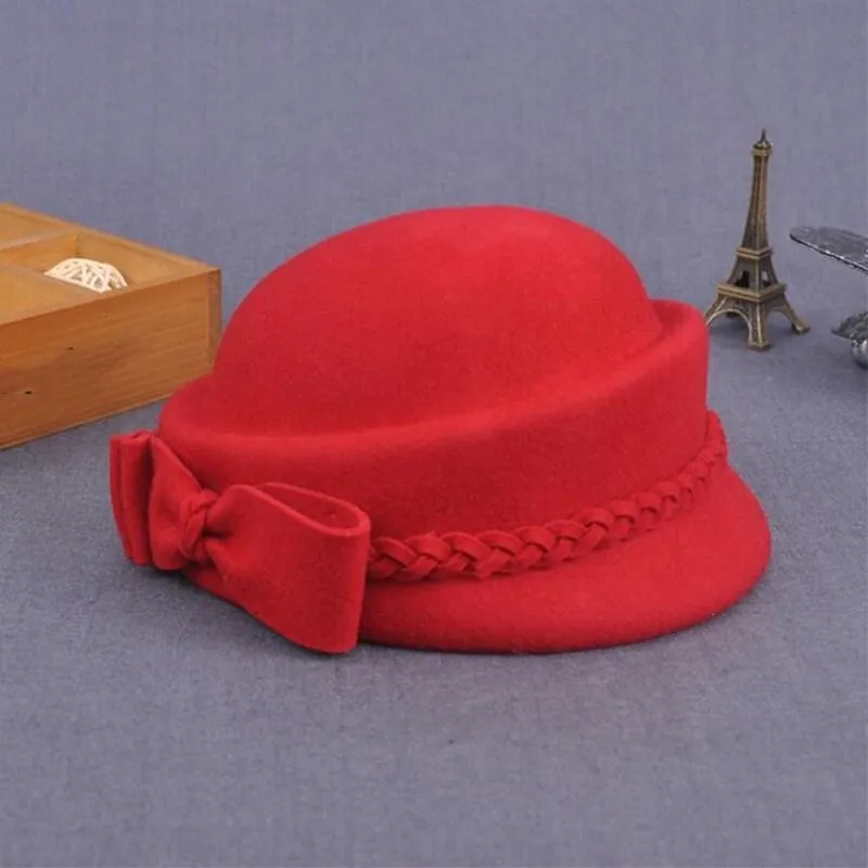 Australian Wool Pillbox Beret with Bow