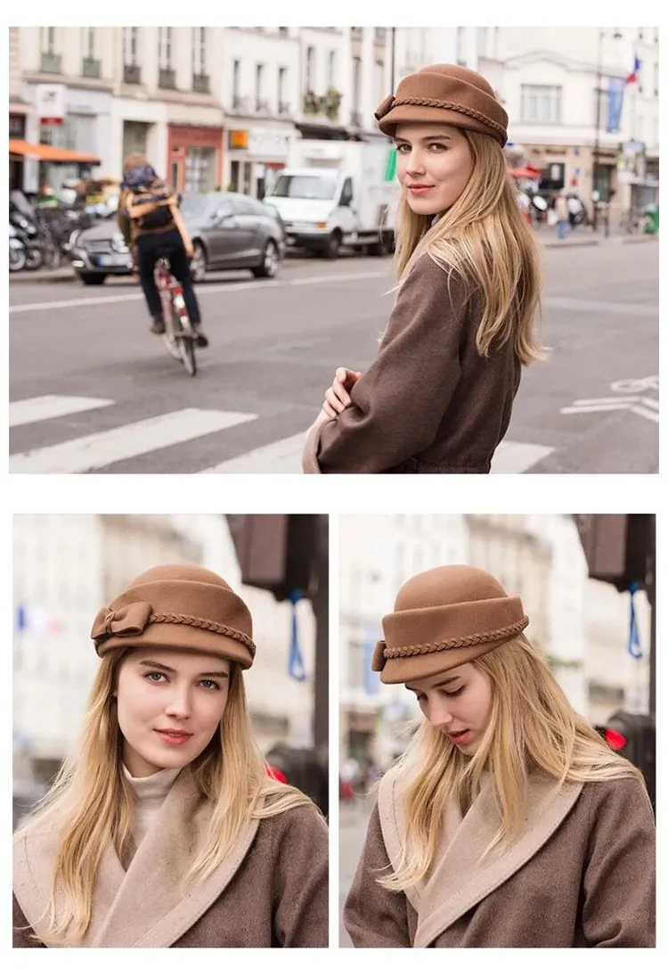 Australian Wool Pillbox Beret with Bow