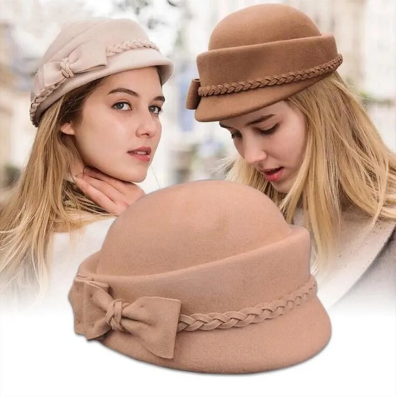 Australian Wool Pillbox Beret with Bow