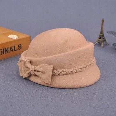 Australian Wool Pillbox Beret with Bow