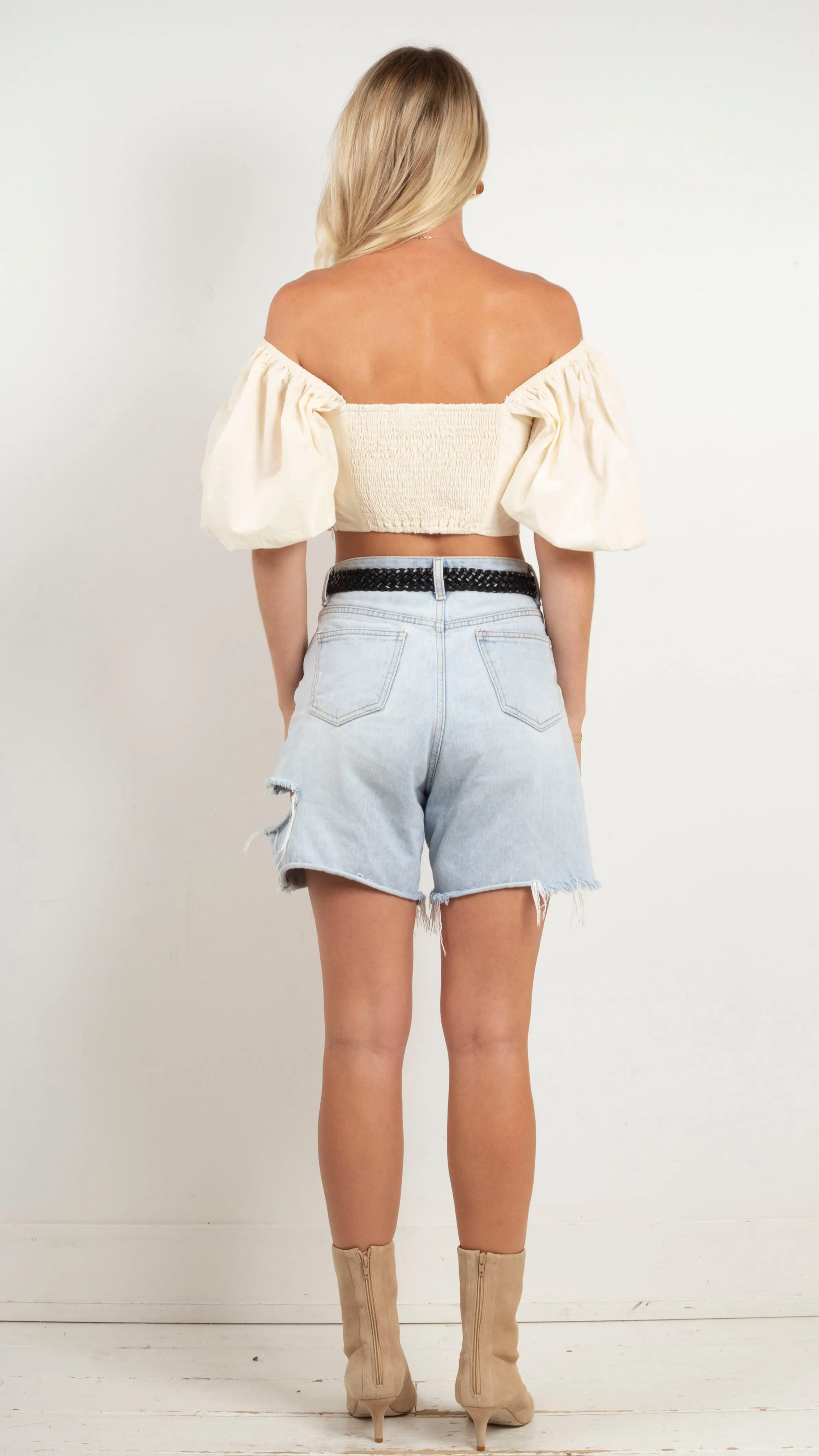 Aviva Puff Sleeve Crop Top - Vanilla