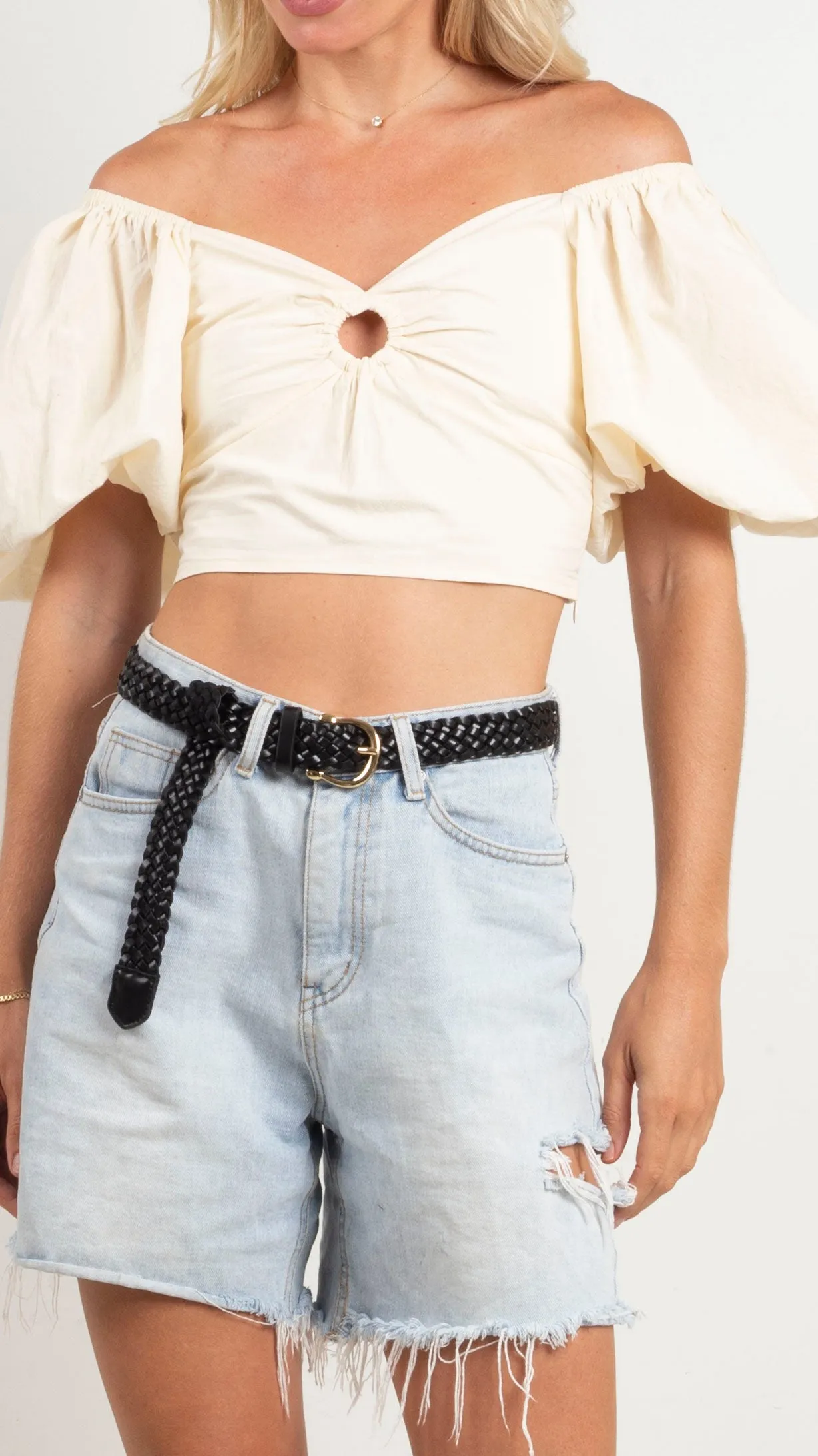 Aviva Puff Sleeve Crop Top - Vanilla