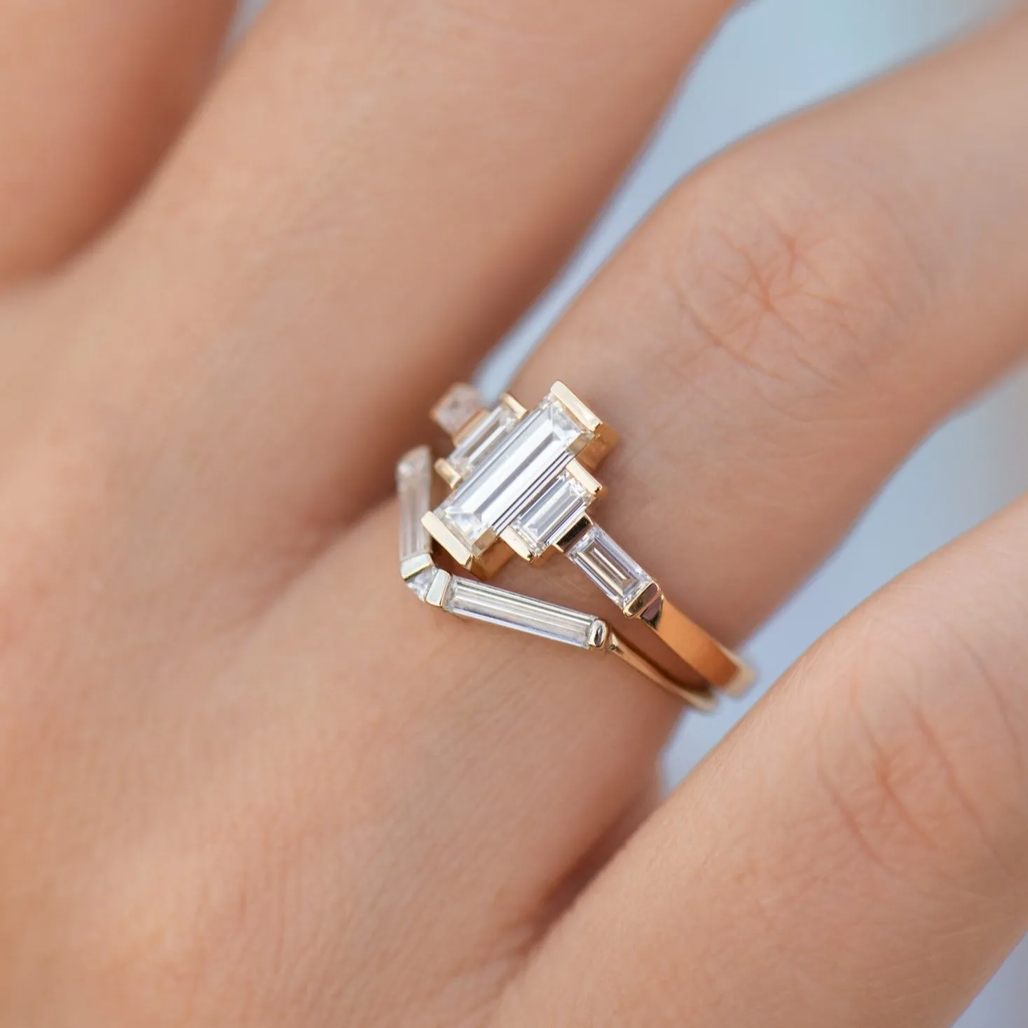 Baguette Diamond Engagement Ring with Golden Framework