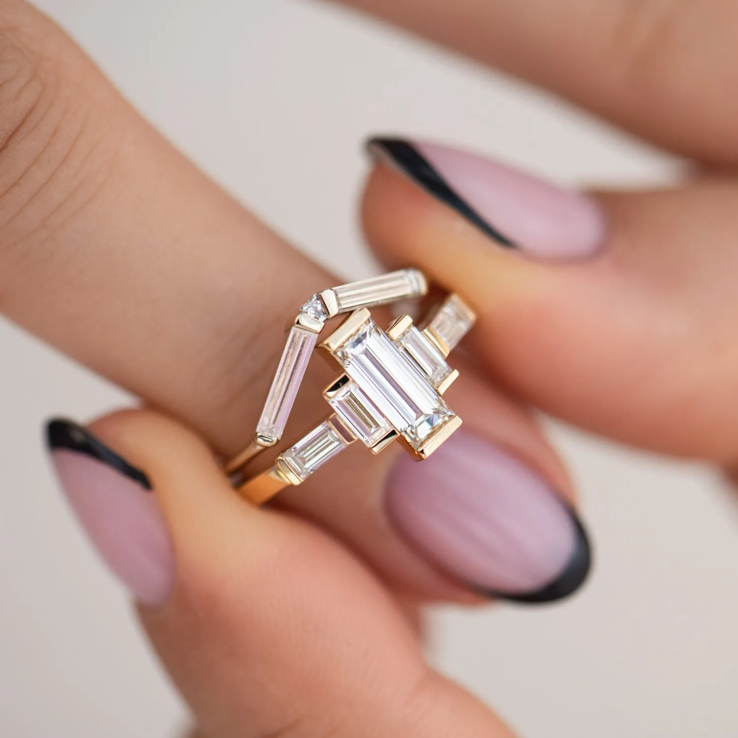 Baguette Diamond Engagement Ring with Golden Framework