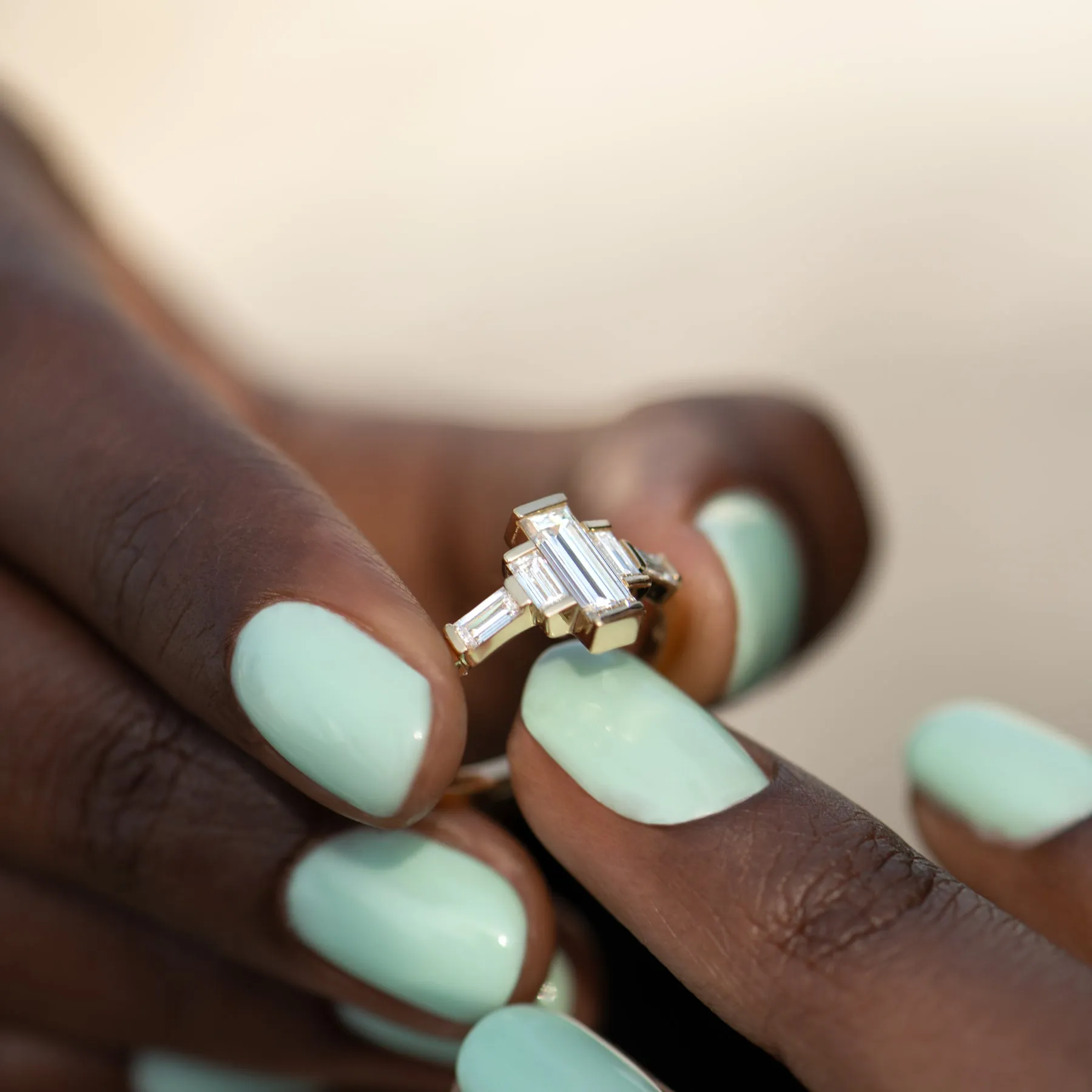 Baguette Diamond Engagement Ring with Golden Framework