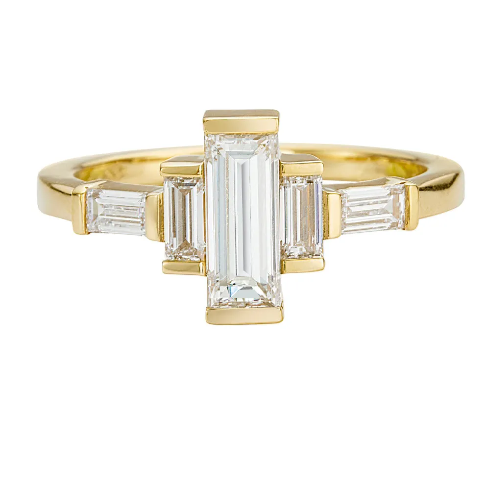 Baguette Diamond Engagement Ring with Golden Framework