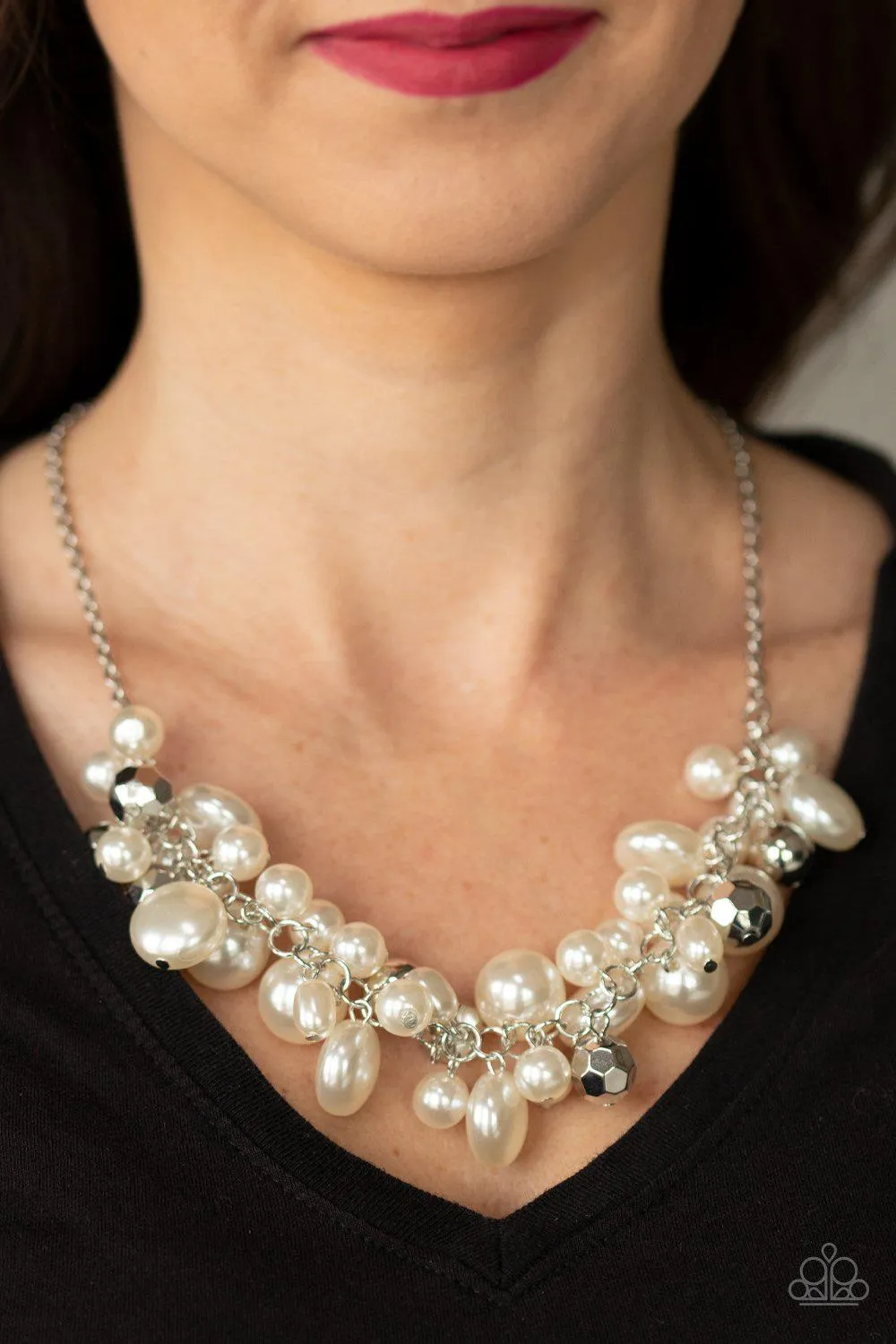 Battle of the Bombshells White Pearl Necklace - Paparazzi Accessories