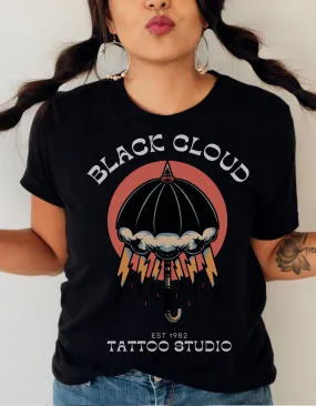 Black Cloud Umbrella Lightning Bolt Tattoo T-shirt / Unisex Vintage Old School Traditional Tattoo Tee Shirt / Punk Rock Clothing Tshirt