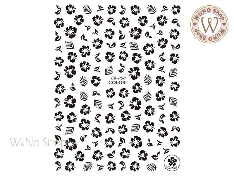 Black Hibiscus Flower Adhesive Nail Art Sticker - 1 pc (CB-050B)