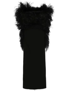 BLACK INTERLOCK TWILL WEAVE OSTRICH FEATHER DRESS