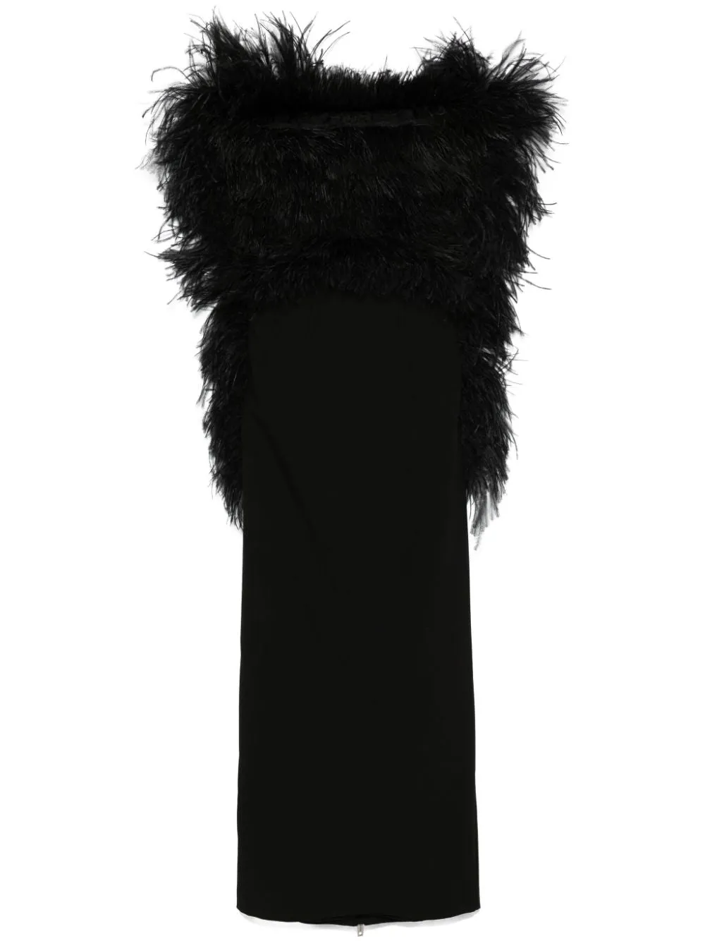 BLACK INTERLOCK TWILL WEAVE OSTRICH FEATHER DRESS