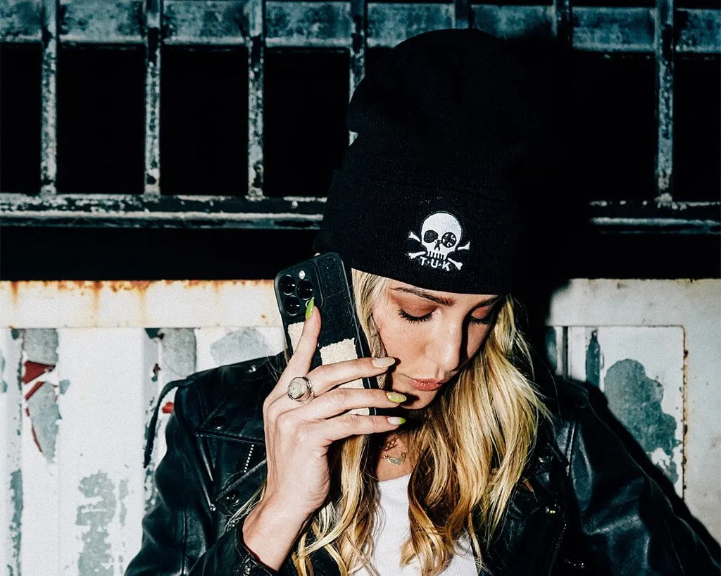 Black Skull Embroidery Beanie