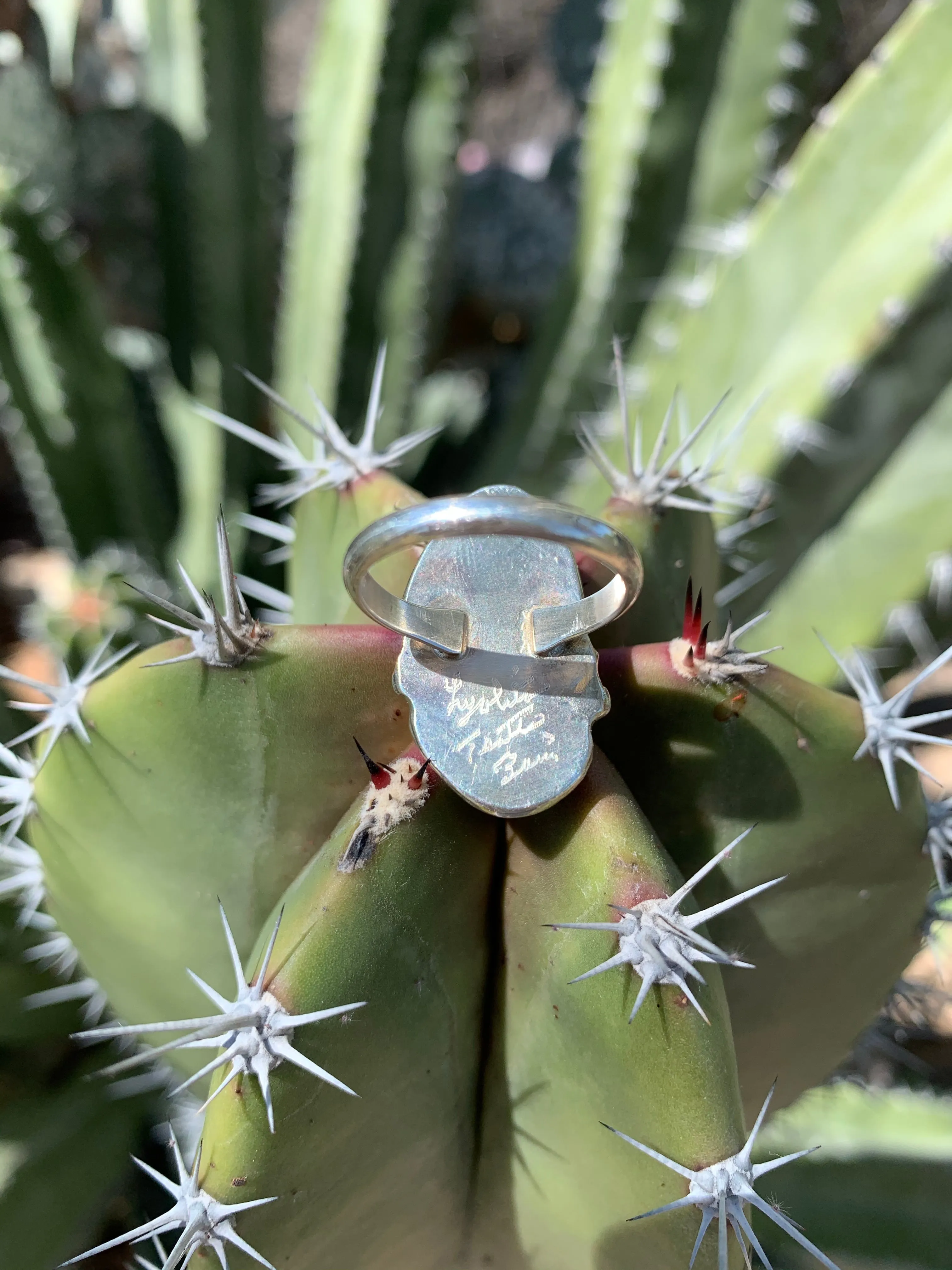 Carved Feather Turquoise ring size 7 3/4