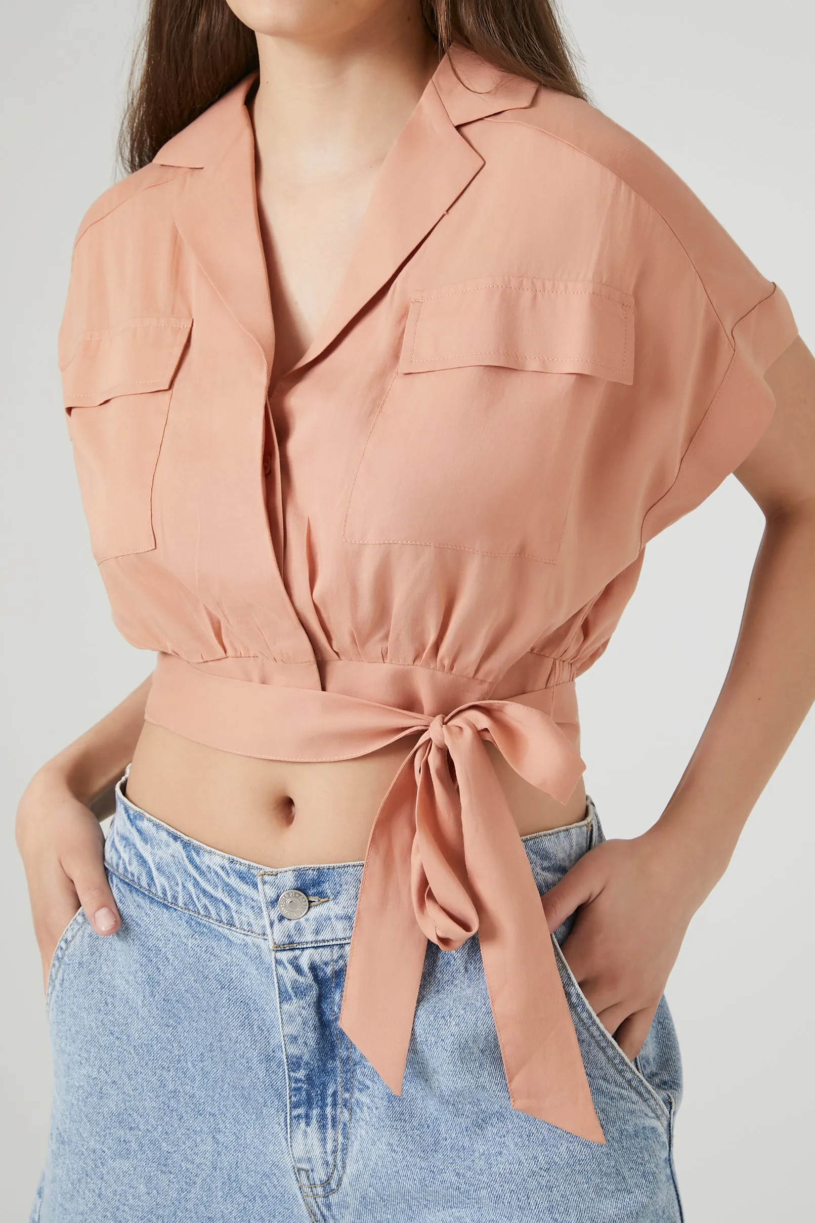 Chambray Tie-Hem Crop Top