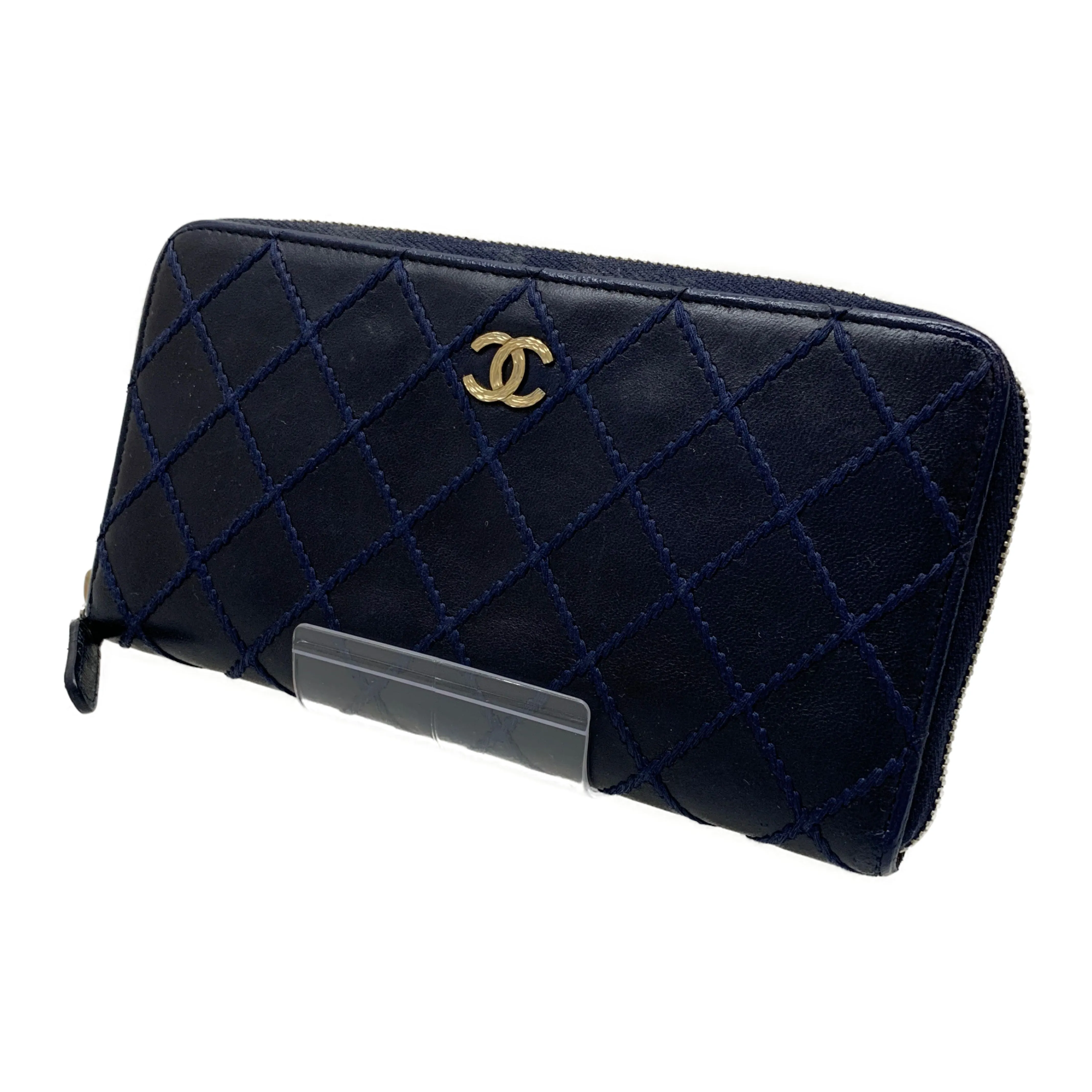 #CHANEL/Long Wallet/NVY/Leather