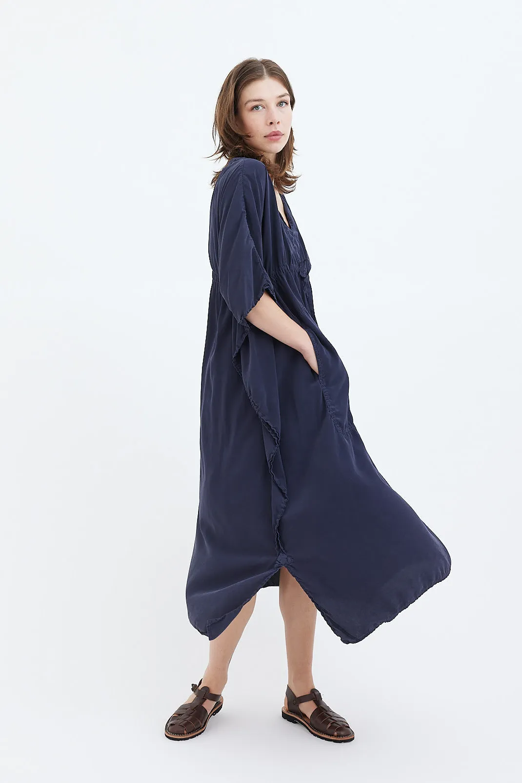 Chez Vidalenc - Silk Poncho Dress - Black & Blue