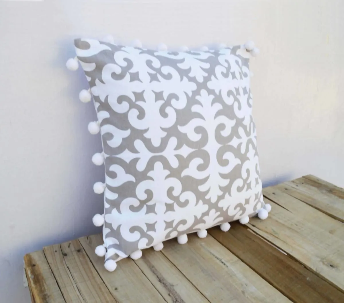 Christmas pillow cover, moroccan print, white pompom lace, 100% cotton, bohemian, tribal, size available