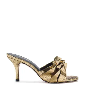 Colette Ruffle Mule In Gold Cracked Metallic Leather