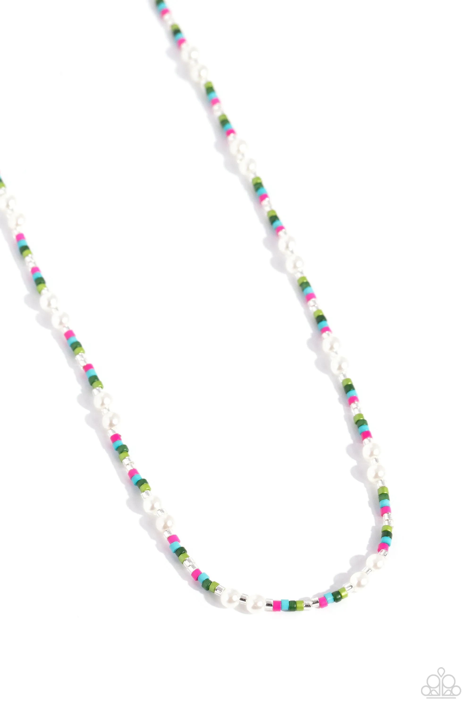 Colorblock Charm Green & Multi Seed Bead and Pearl Necklace - Paparazzi Accessories