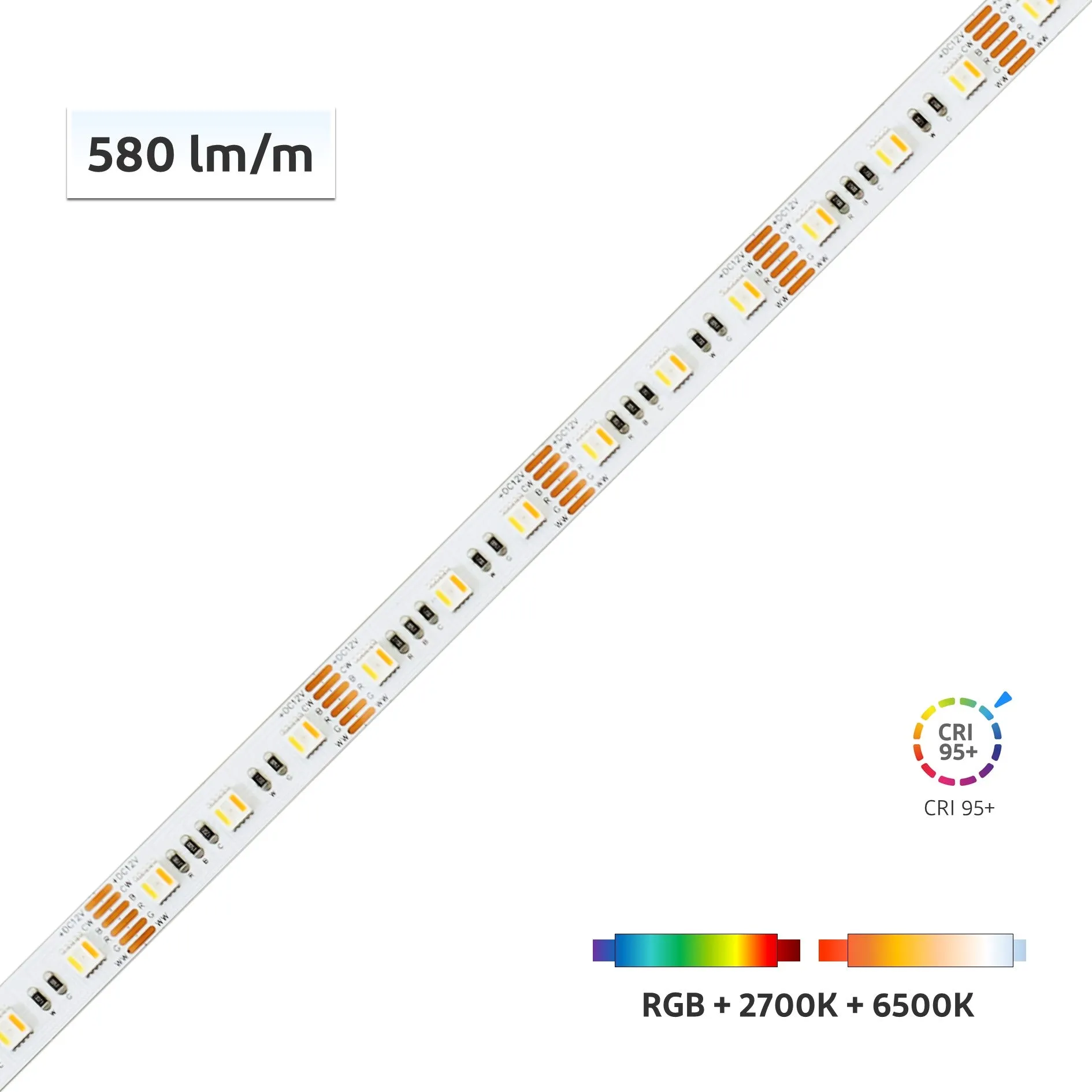 CRI-MAX CRI 95  5-in-1 RGBWW Full Gamut LED Flexible Strip - 60 LEDs/m - 5m/Reel