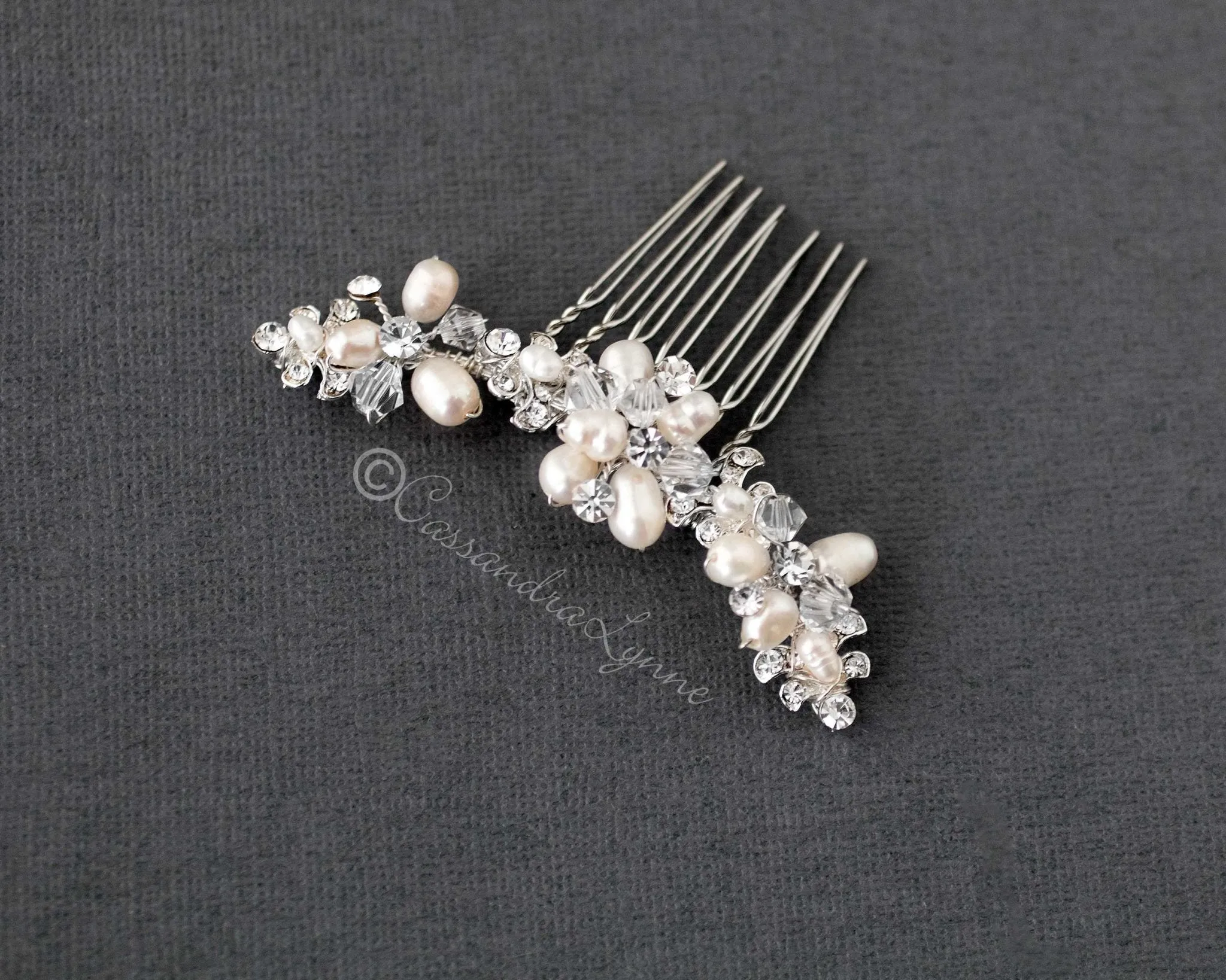 Cultured Pearl Crystal Comb for the Bride