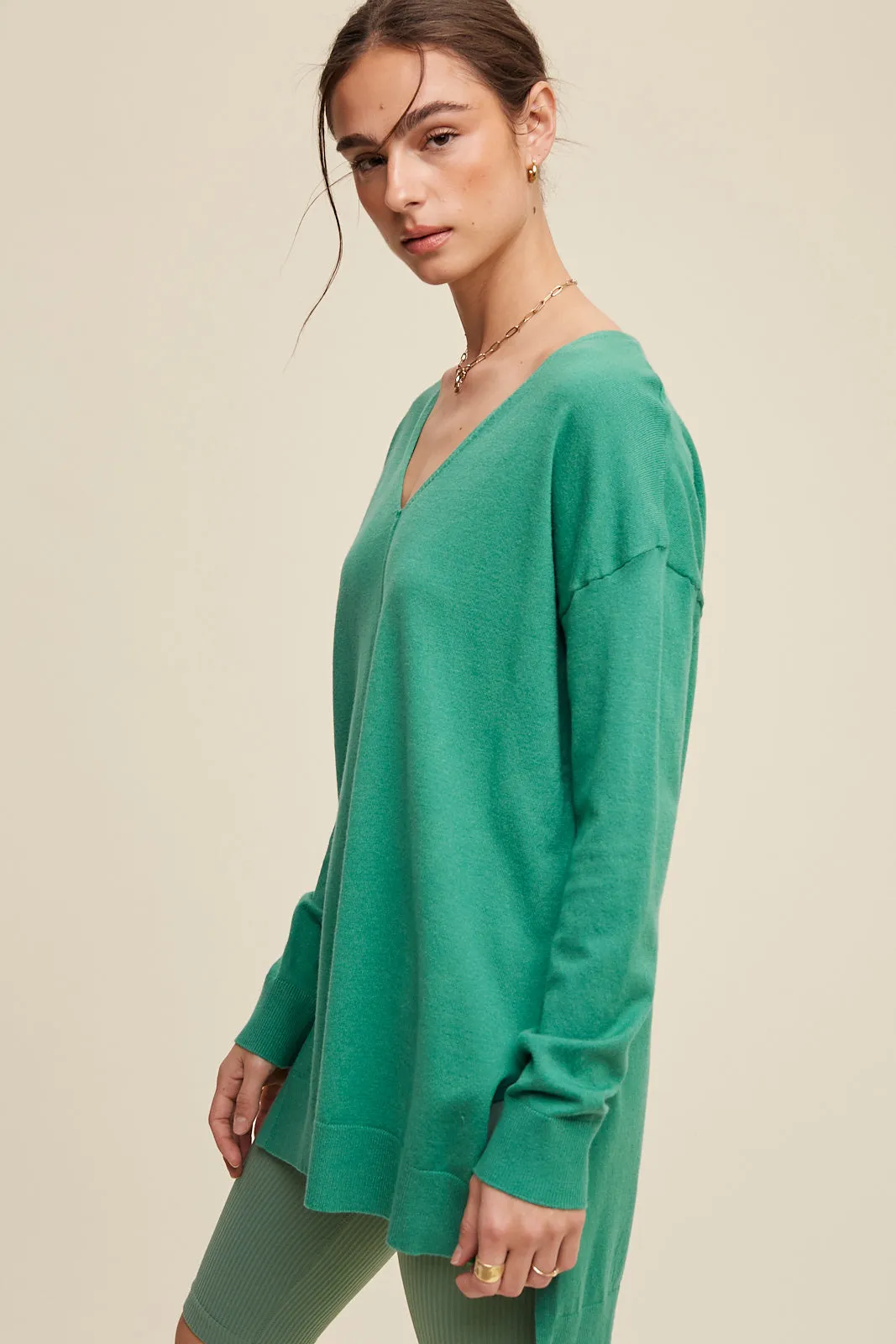 Deep V-neck Loose Fit Pullover Sweater