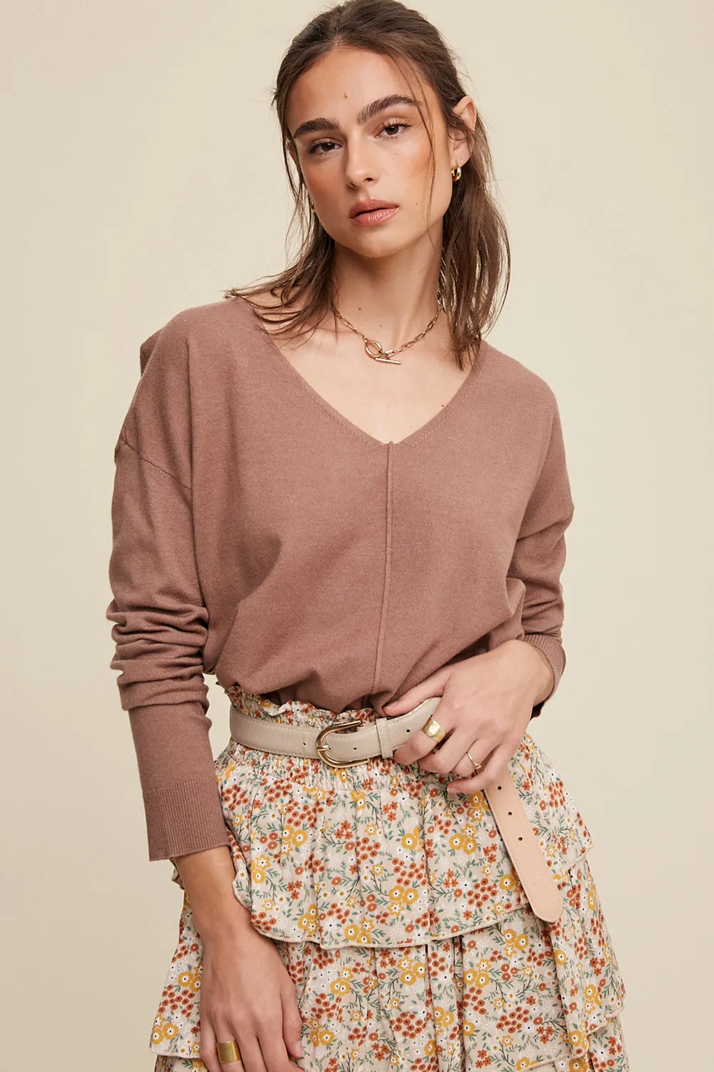 Deep V-neck Loose Fit Pullover Sweater