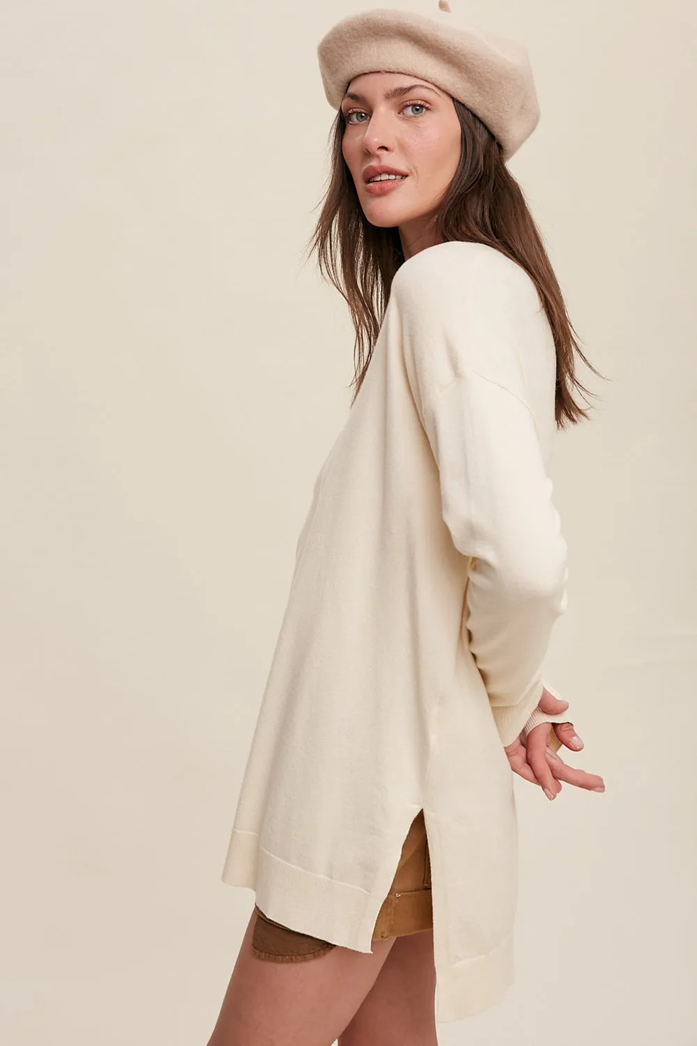 Deep V-neck Loose Fit Pullover Sweater