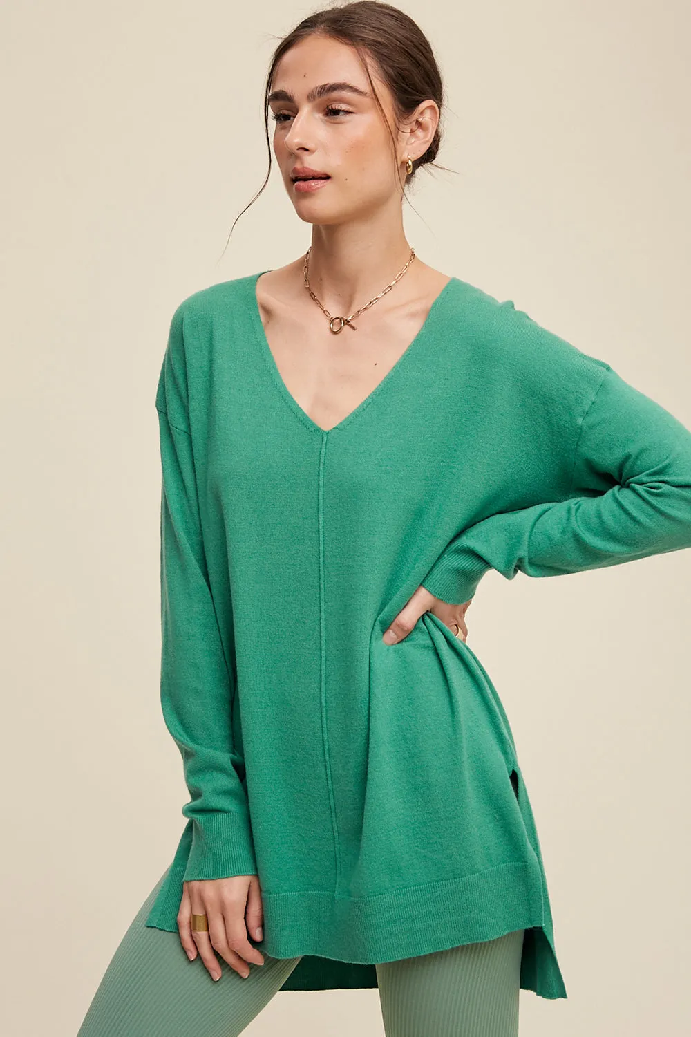 Deep V-neck Loose Fit Pullover Sweater