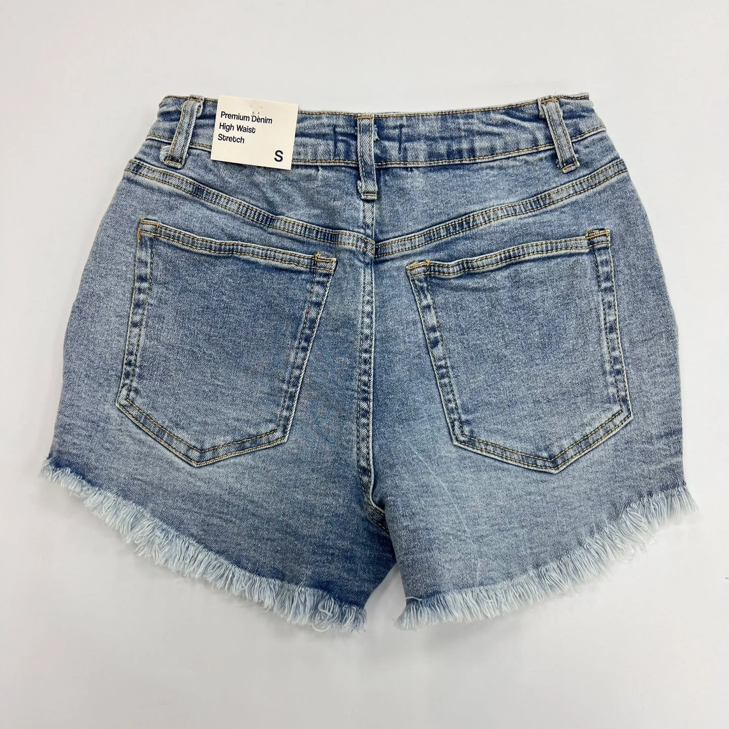 Denim High Waist Frayed Hem Shorts