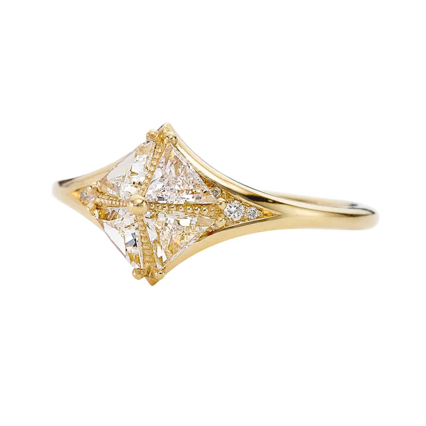 Detailed Star Engagement Ring with Triangle Diamonds